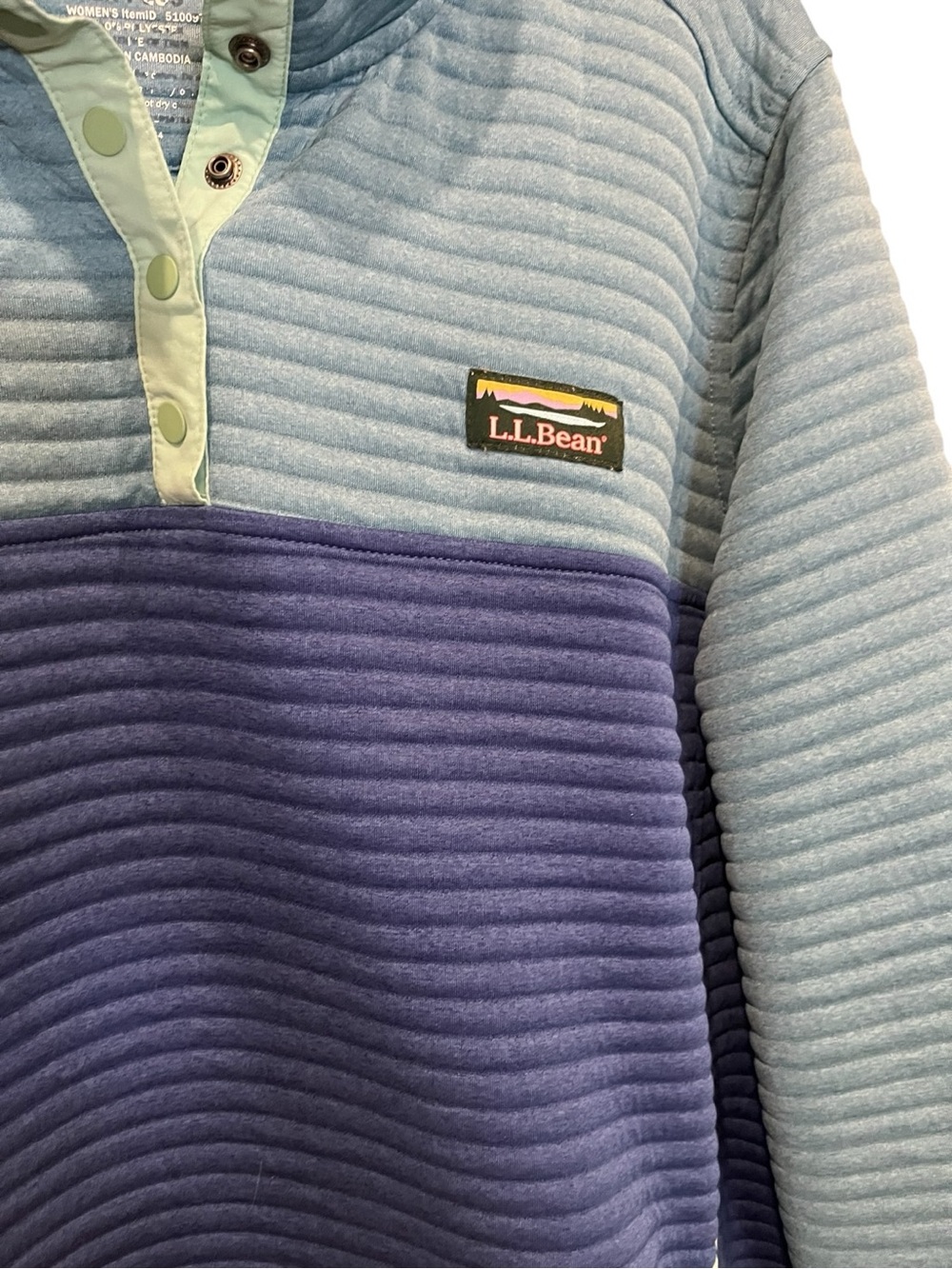 L.L. Bean ribbed 1/4 Snap Pullover in Teal & Navy Plus Size 2X - Picture 4 of 8